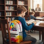 Personalized Watercolor Truck Initial Large Capacity Backpack with Name Back to School Birthday Christmas Gift for Boys Truck Lovers