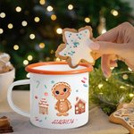 Personalized Christmas Gingerbread Man House 12 oz Enamel Mug with Name Christmas Gift for Boys Girls
