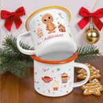 Personalized Christmas Gingerbread Man House 12 oz Enamel Mug with Name Christmas Gift for Boys Girls