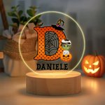 Luce notturna a LED personalizzata con nome e personaggio tema Halloween base in legno regalo per bambini e bambine