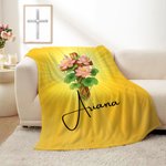 Personalised Cross and Birth Flower Soft Throw Blanket with Name Birthday Baptism Gift for Christian Friend