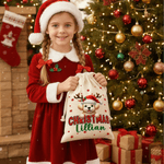 Personalized Santa Hat Deer Fantasy Unicorn Cute Animal Canvas Drawstring Gift Bag  with Name Christmas Gift for Family Friends