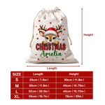 Personalized Santa Hat Deer Fantasy Unicorn Cute Animal Canvas Drawstring Gift Bag  with Name Christmas Gift for Family Friends