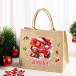 Personalisierte Cartoon Weihnachten Pinguin Rentier Initial große Kapazität Tote Tasche mit Namen Weihnachtsgeschenk für Frauen Kinder