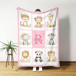 Gepersonaliseerde Bloemenkrans Luipaard Aap Schattig Dier Zacht Deken met Initiaal en Naam Verjaardag Kerstcadeau voor Jongens Meisjes