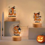 Luce notturna a LED personalizzata con nome e personaggio tema Halloween base in legno regalo per bambini e bambine
