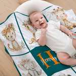 Gepersonaliseerde Bloemenkrans Luipaard Aap Schattig Dier Zacht Deken met Initiaal en Naam Verjaardag Kerstcadeau voor Jongens Meisjes