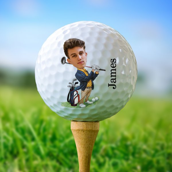 Personalized Cartoon Face Photo Golf Ball with Name Birthday Sports Game Day Gift for Golf Players Lovers