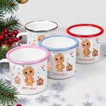 Personalized Christmas Gingerbread Man House 12 oz Enamel Mug with Name Christmas Gift for Boys Girls