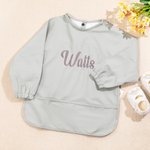 Personalized Waterproof Long Sleeve Smock Bib with Embroidered Name Birthday Baby Shower Gift for Babies
