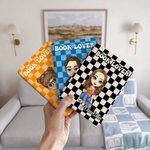 Personalized Reading Cartoon Character Checkerboard Pattern Kindle Page Turner Case with Name and Text Birthday Gift for Reader Book Lover