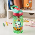 Personalised Cute Fawn Kitten Cartoon Animal Pattern Name Water Bottle with Silicone Straw and Handle Birthday Back to School Gift for Boys Girls