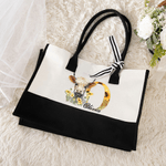 Personalizzato fiore Highland mucca grande tela Tote Bag con nome e nastro viaggio Essentials Compleanno regalo di Natale per le donne