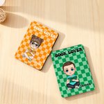 Personalized Reading Cartoon Character Checkerboard Pattern Kindle Page Turner Case with Name and Text Birthday Gift for Reader Book Lover
