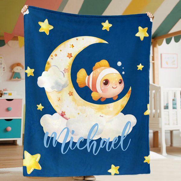Nube personalizada Luna Dibujos Marinos Jungla Animal Suave Manta con Nombre Decoración del Hogar Cumpleaños Navidad Regalo para Niños Familia