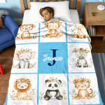 Gepersonaliseerde Bloemenkrans Luipaard Aap Schattig Dier Zacht Deken met Initiaal en Naam Verjaardag Kerstcadeau voor Jongens Meisjes