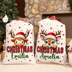Personalized Santa Hat Deer Fantasy Unicorn Cute Animal Canvas Drawstring Gift Bag  with Name Christmas Gift for Family Friends