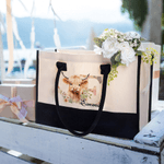 Personalizzato fiore Highland mucca grande tela Tote Bag con nome e nastro viaggio Essentials Compleanno regalo di Natale per le donne