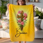 Personalised Cross and Birth Flower Soft Throw Blanket with Name Birthday Baptism Gift for Christian Friend