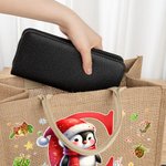 Personalisierte Cartoon Weihnachten Pinguin Rentier Initial große Kapazität Tote Tasche mit Namen Weihnachtsgeschenk für Frauen Kinder