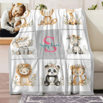 Gepersonaliseerde Bloemenkrans Luipaard Aap Schattig Dier Zacht Deken met Initiaal en Naam Verjaardag Kerstcadeau voor Jongens Meisjes