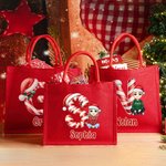 Personalisierte Weihnachtsmannmütze Initialen Cartoon Charakter große Jute Tote Tasche mit Namen Weihnachtsfeier Geschenk für Familie