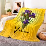 Personalised Cross and Birth Flower Soft Throw Blanket with Name Birthday Baptism Gift for Christian Friend