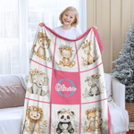 Gepersonaliseerde Bloemenkrans Luipaard Aap Schattig Dier Zacht Deken met Initiaal en Naam Verjaardag Kerstcadeau voor Jongens Meisjes