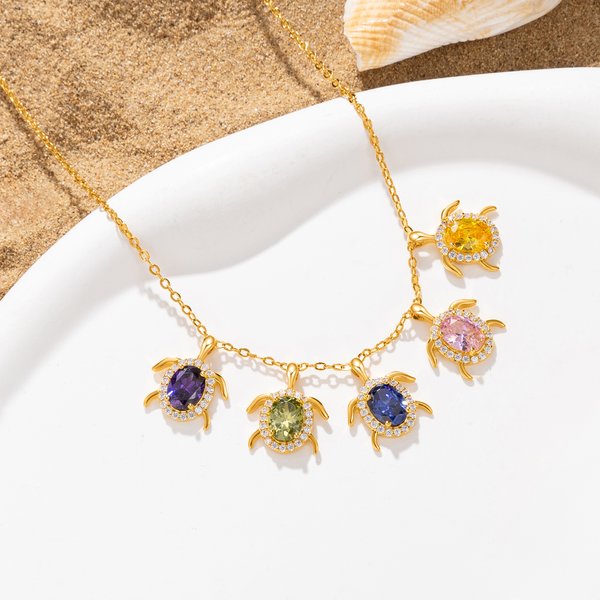Personalized 1-6 Sea Turtle Birthstones Zircon Necklace Dainty Jewelry Anniversary Birthday Gift for Women Turtle Lovers