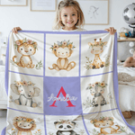 Gepersonaliseerde Bloemenkrans Luipaard Aap Schattig Dier Zacht Deken met Initiaal en Naam Verjaardag Kerstcadeau voor Jongens Meisjes