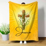 Personalised Cross and Birth Flower Soft Throw Blanket with Name Birthday Baptism Gift for Christian Friend