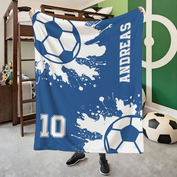 Couverture Personnalisée avec Motif de Ballon ou Balle de Sport Nom Texte et Numéro Décoration Maison Cadeau Anniversaire Noël pour Amoureux du Sport