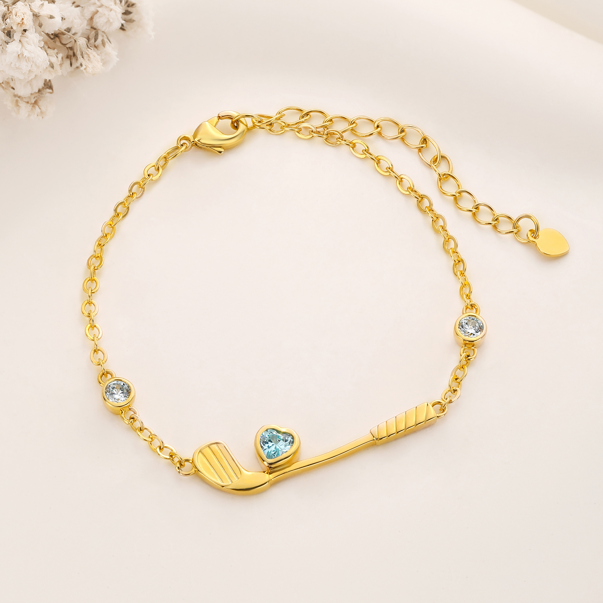 Bracelet de golf personnalisé en forme de coeur avec pierre de naissance Cadeau de Noël pour les amoureux du golf