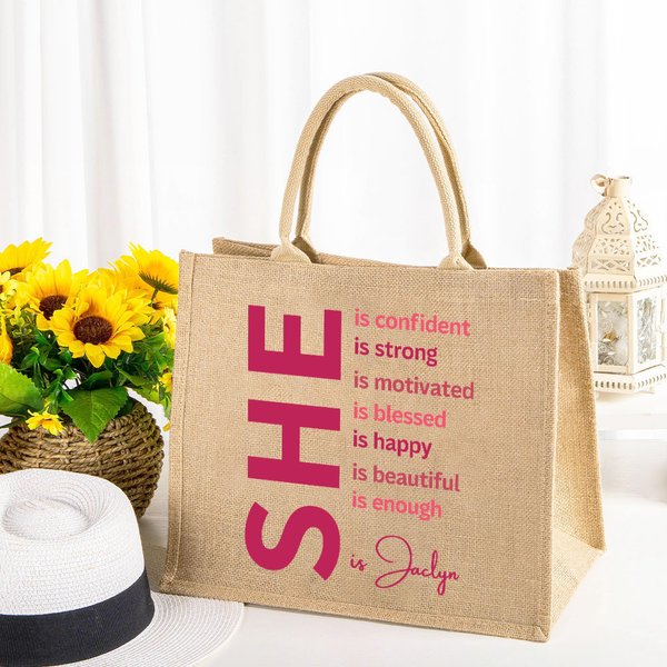 Personalised Positive Words Self-Expression Large Capacity Tote Bag with Name Gift for Women Girls