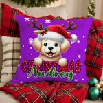 Personalized Cute Santa Hat Animal Soft Throw Pillow Cover with Name Home Decor Christmas Gift for Kids Family