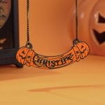 Collana personalizzata con nome del teschio spaventoso della zucca Gioielli della stagione spettrale Regalo di Halloween per donne e ragazze