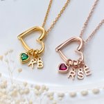 Personalized Heart Birthstone Family Necklace with 1-6 Initial Christmas Valentine's Day Gift for Grandma Mom Woman