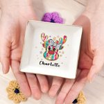 Personalized Ceramic Faux Glitter Christmas Elk Square Trinket Jewellery Dish with Name Christmas Gift for Women Girls