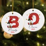 Personalized Santa Claus Initial Ceramic Ornament with Name and Year Home Decor Christmas Gift for  Family Friend
