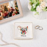 Personalized Ceramic Faux Glitter Christmas Elk Square Trinket Jewellery Dish with Name Christmas Gift for Women Girls