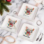 Personalized Ceramic Faux Glitter Christmas Elk Square Trinket Jewellery Dish with Name Christmas Gift for Women Girls