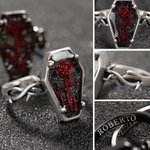 Anillo personalizado de diseño gótico vintage con forma de ataúd y rosa con grabado de nombre regalo de Navidad y Halloween para hombres y mujeres