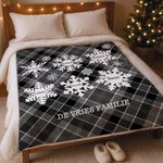 Gepersonaliseerde Fleece Deken met 2-6 Sneeuwvlokken Namen en Tekst Zachte Plaid Woondecoratie Kerstcadeau voor Familie