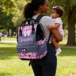 Gepersonaliseerde Roze Strik Grote Capaciteit Canvas Luiertas met Naam Baby Shower Eerste Moederdag Cadeau voor Zwarte Moeder