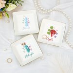 Personalised Birthstone Ceramic Square Trinket Jewellery Dish with Name Birthday Wedding Engagement Gift for Girls Women
