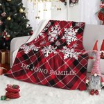 Gepersonaliseerde Fleece Deken met 2-6 Sneeuwvlokken Namen en Tekst Zachte Plaid Woondecoratie Kerstcadeau voor Familie
