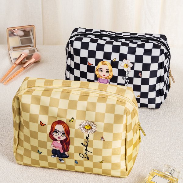 Sac de maquillage en cuir PU avec nom Cadeau d'anniversaire essentiel pour les femmes et les filles