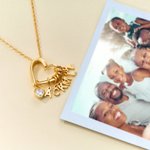 Personalized Heart Birthstone Family Necklace with 1-6 Initial Christmas Valentine's Day Gift for Grandma Mom Woman