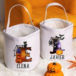 Bolsa reutilizable personalizada de calabaza con asa e inicial para dulces y fiesta de truco o trato regalo de Halloween para niños