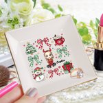 Personalised Christmas Bow Snowman Cartoon Square Trinket Jewellery Dish with Name Festival Home Decor Christmas Wedding Gift for Women Girls